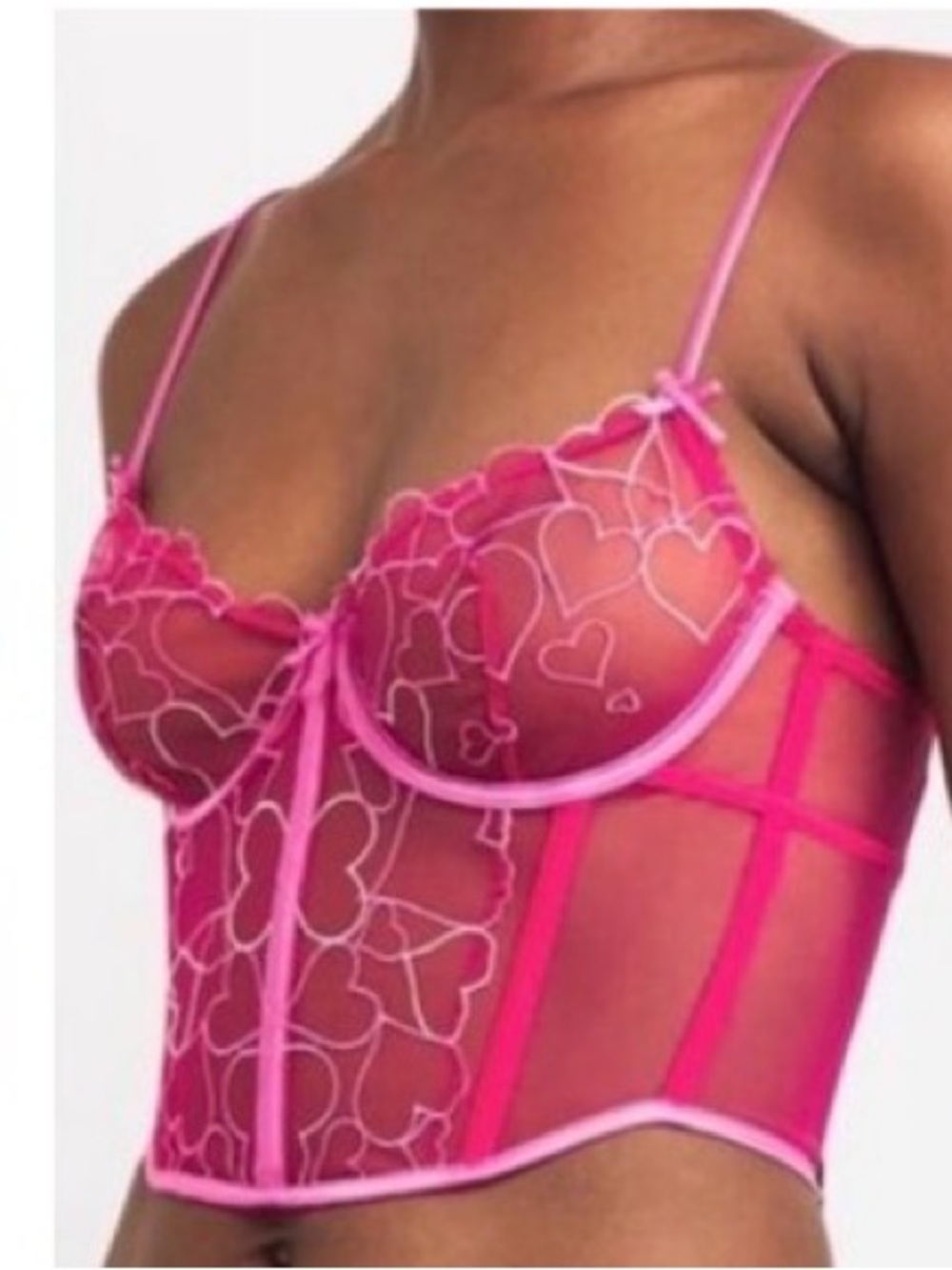 SKIMS Pink Heart-Embroidered Longline Bustier
